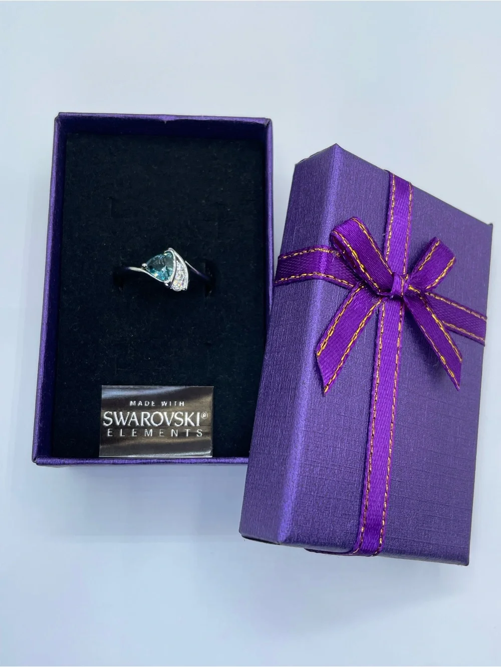 Swarovski Crystal Elements Teal Blue Trillion Crystal Modern Minimalist Ring 9